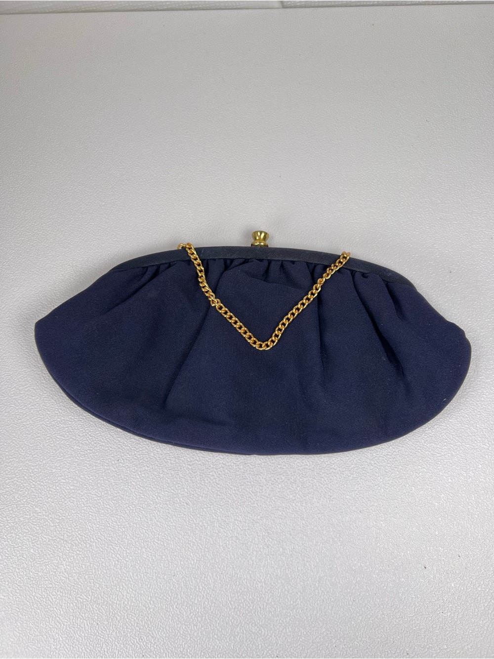 Vintage Navy Chain-Handle Evening Clutch